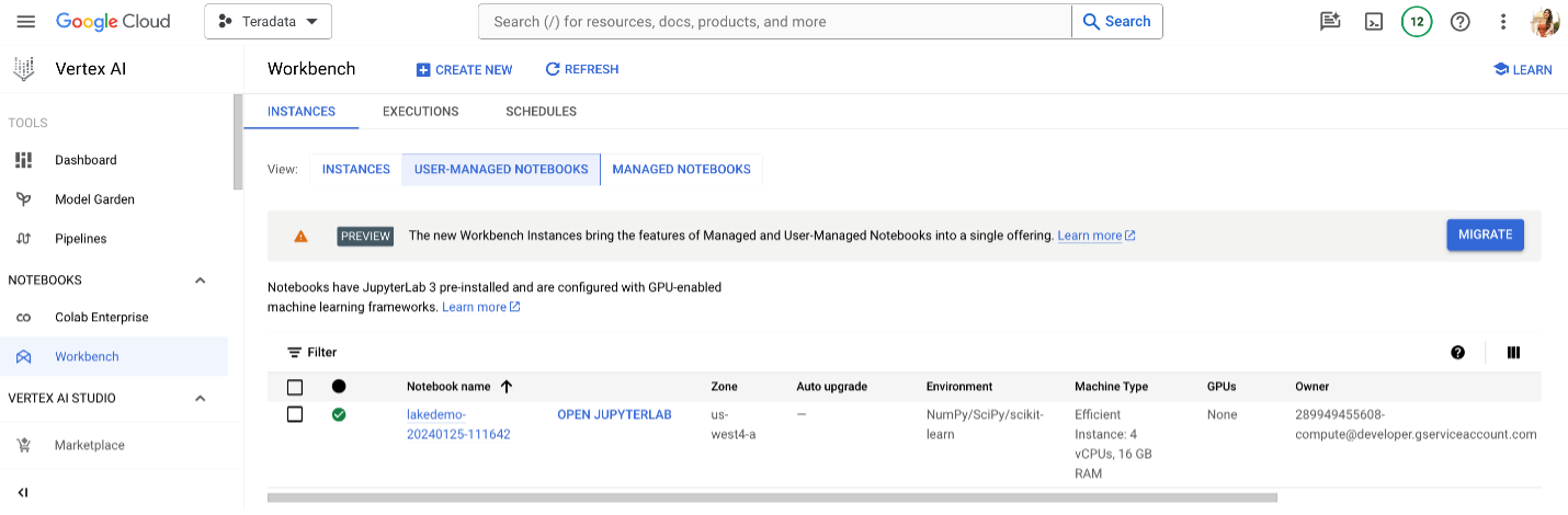 Teradata Jupyter extensions integrated to Vertex AI Notebooks